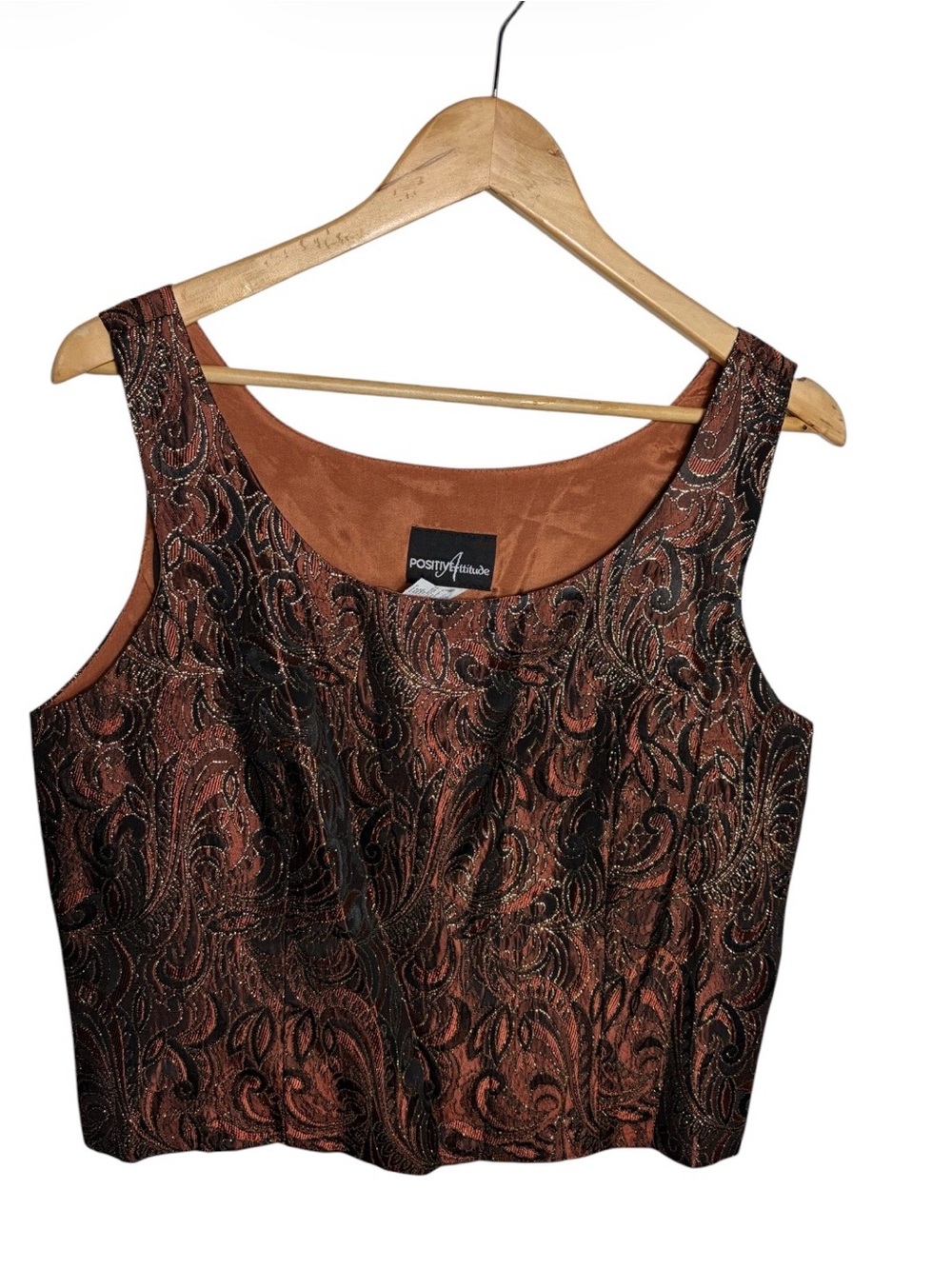 Y2K positive Attitude metallic copper paisley satin blouse size 14
